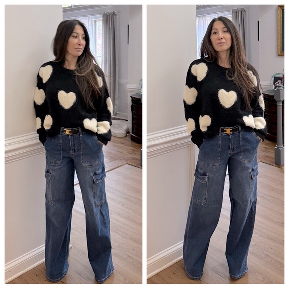 FROM PARIS FRANCE CHIC  HEART OVERSIZED SWEATER - Picture 2 of 5